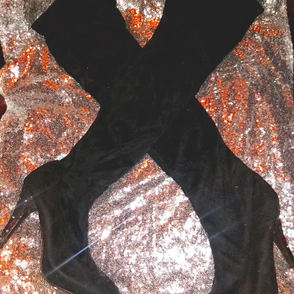 Black thigh boots w/glitter rhinestone heels